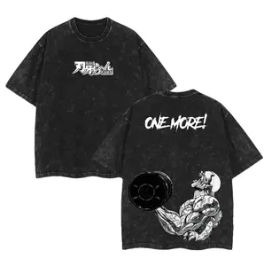 Jack Hanma “One More!” Gym Shirt, Baki Anime Oversized Muscle Fit Tee, Acid Washed Cotton Workout Top, Double Printed Streetwear T-Shirt, Anime Gymwear for Otaku & Fighters