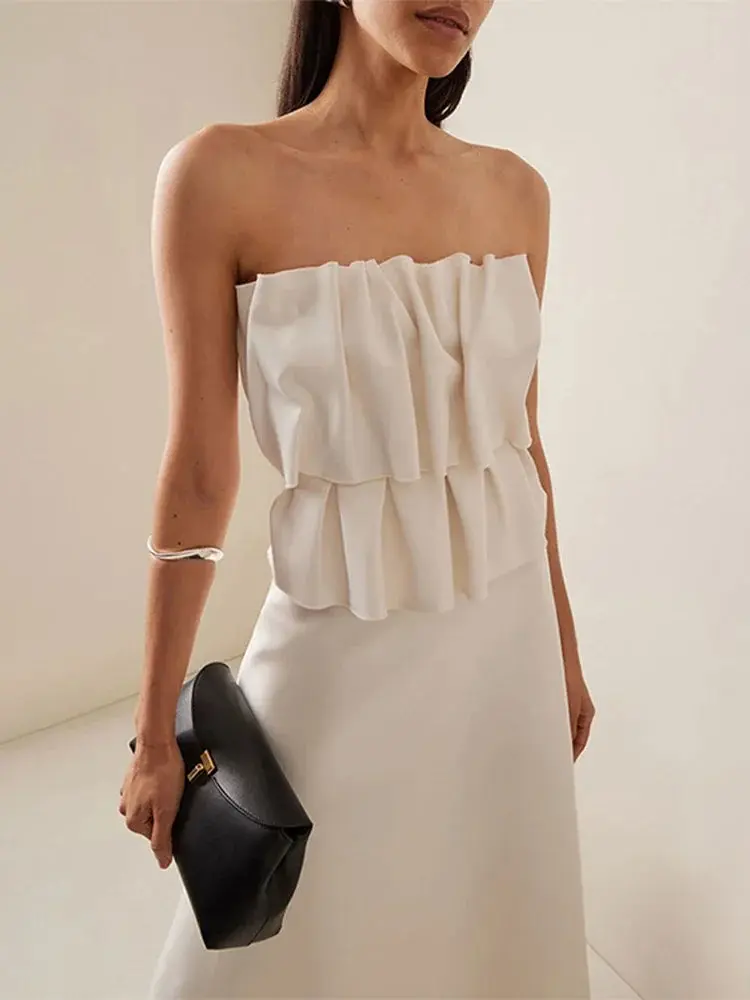 Elegant Pleated Sleeveless Maxi Dress for Women  2025 Spring White Slim  Tube Party Dress - TikTok Shop