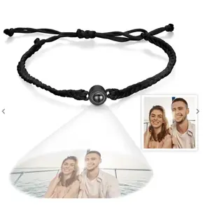 Custom Photo Projection Bracelet for Couples – Braided Black Rope Gift