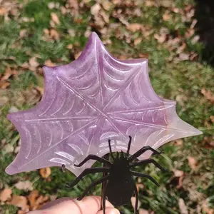 Fluorite Crystal Spider Web Carving