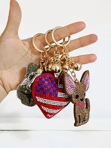 Cute Cartoon Chihuahua Design Keychain, Rhinestone Decorated Keychain for Car Keys for Women & Men, Fashion Accessories for Daily Use, Bling Bling Keychains
