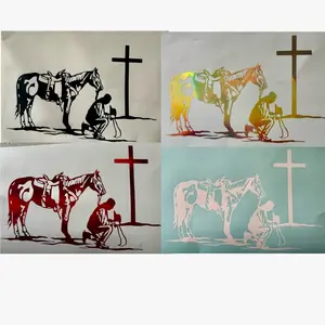 Horse With Praying Man Decal Sticker - Easy Installation for Cars, Glass Doors, and Walls, Available in Multiple Colors, Body Truck Stickers vehicle decoration