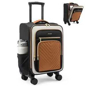 LOVEVOOK Carry-On Luggage 22x14x9inches Airline Approved,20-inch Wheeled Carry-On Luggage, Soft-Sided Rolling Luggage, Multiple Compartments, Side Pockets for Bottles,With TSA Lock,Unisex,Lightweight Travel Luggage for Short Trips,Summervibes