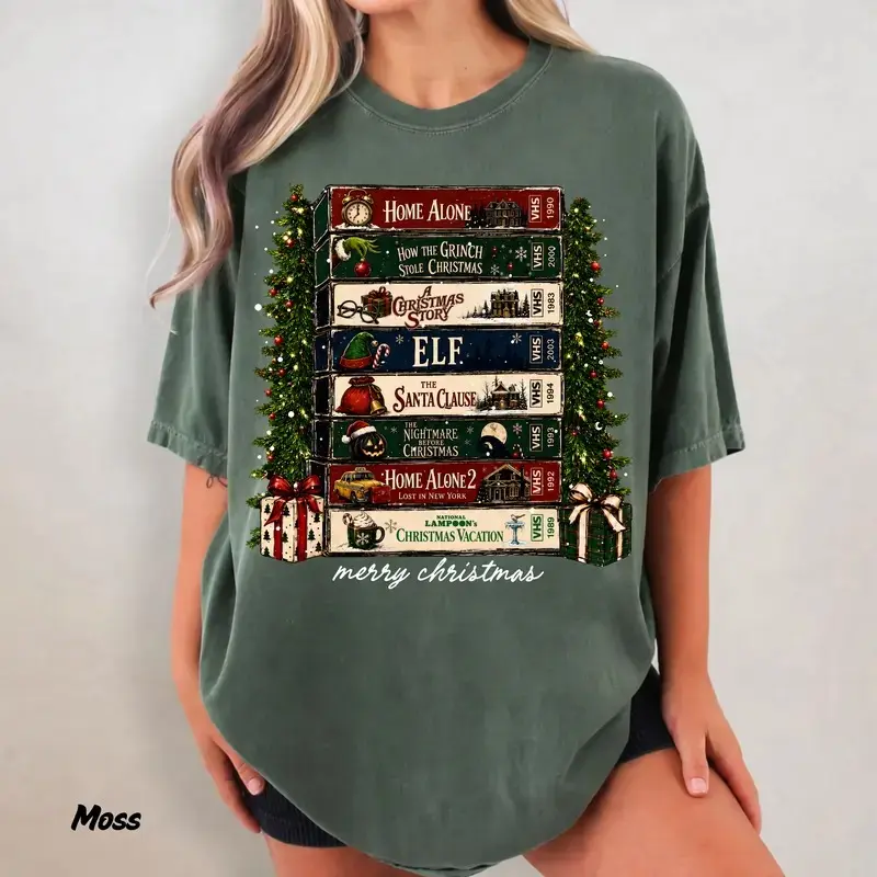 Christmas VHS Movies Comfort Colors Shirt, Retro Holiday Graphic Tee, Vintage Christmas Movie T-Shirt, Cozy Festive Apparel, Funny Christmas Gift