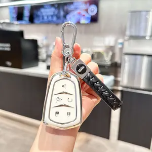 Soopcase for Cadillac Key fob Cover With Keychain Lanyard, Soft TPU Key fob Protector Shell Compatible With Cadillac Escalade CTS SRX XT5 ATS CT6 5 Buttons Smart Key Case