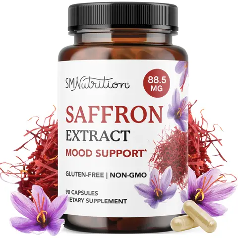 SM Nutrition Saffron Extract 88.5mg | 3-Month Supply | Pure Saffron Capsules for Mood Focus Eye Health & Energy Balance Support | 90 Gluten-Free Non-GMO Capsules