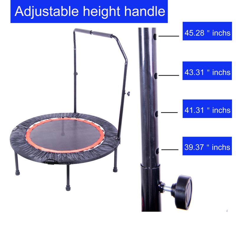40'' Foldable Mini Trampoline Max Load 330lbs Fitness Rebounder With Adjustable Foam Handle Exercise Trampoline For Adults Indoor Garden Workout