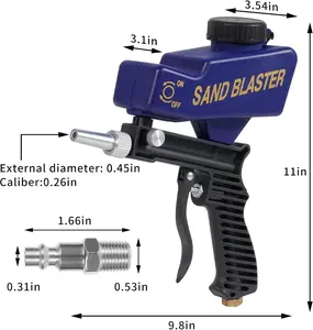 Small portable pneumatic blue sandblasting gun—metal rust removal and restoration: cleans hardware, gears, bolts, and metal rust. Efficiently removes old paint and welding residue from metal surfaces for surface preparation before repainting or coating. T