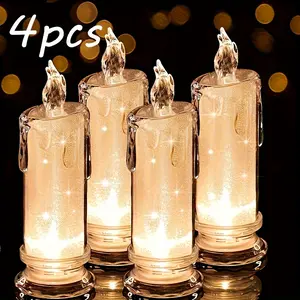 4-piece set of simulated LED flameless candles with batteries - suitable for family dinners, weddings, festivals, Valentine's Day, Halloween gifts, flame-free flickering candles, romantic atmosphere lighting, and decorative illumination