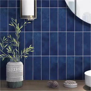 30 PCS Peel and Stick Backsplash Tile for Kitchen/Bathroom/Living Room, 3"x 9" Self-Adhesive Subway Tile, Imitation Glazed/Handmade Tiles (Matte Navy Blue)