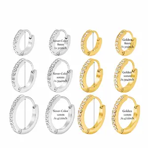 18K Gold Plated Stainless Steel Hypoallergenic Colorfast Environmentally Friendly Hoop Earrings Set with Cubic Zirconia Cartilage Snug Pierced Ears Comfortable Wear Versatile Fashion Jewelry Gift for Holiday Haul Christmas Birthdays Anniversaries