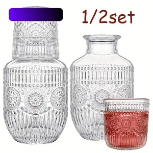 Glass Bedside Water Bottle and Cup Set with Lid, Elegant Glass for Bedroom, Guest Room, Office or Bathroom, Gift Idea