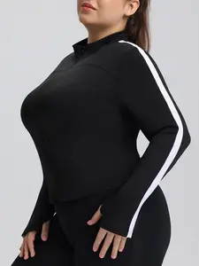 Women's Plus Size Sporty Top, Slimming Thin Long Sleeve Zipper Casual Sports Outerwear Jacket, Outdoor Running Fitness Training Yoga Shirt