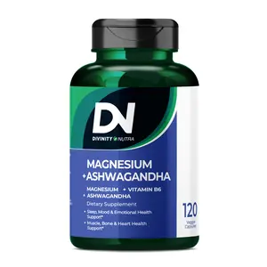 DN Magnesium Ashwagandha Supplements & Vitamin B6, Magnesium Glycinate & Malate, Stress Relief, Sleep & Mood Support, Muscle Recovery, Vegan, 120 Caps, Divinity Nutra