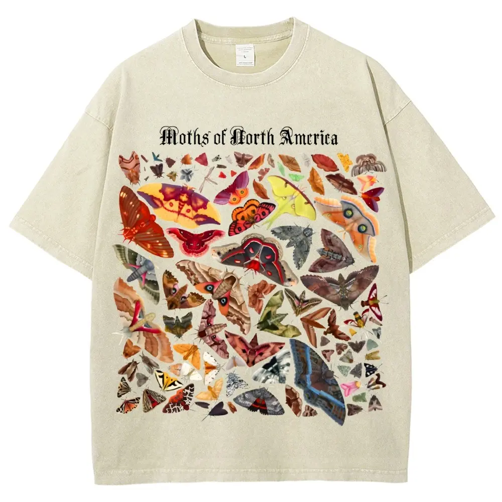 Moths Of The North America Unisex Vintage Washed Tee, Graphic Tee, Unisex Fashion, Full Color, Full Size, For Men, For Women