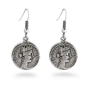 Roman Tyche Coin Earrings - Simple Design with Round Shape, Ideal for Everyday Wear