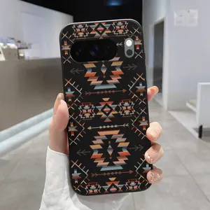 Rounded Edge Phone Case for Google Pixel 10 9 8 7 Pro A XL Tribal Geometric Symphony Pattern Shockproof Liquid Silicone TPU Bumper Drop Protection Cover Smartphone Casing