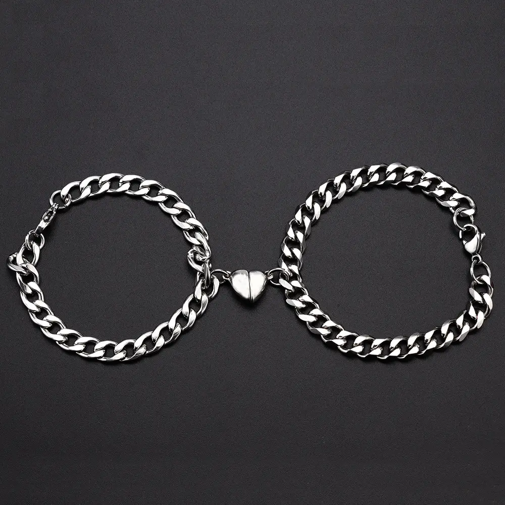 Magnetic Couple Bracelets – Love Attraction Matching Bracelets for Him & Her | Adjustable Rope Bands with Heart Charm | Cute Anniversary or Long Distance Gift