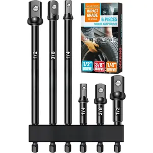 Impact Socket Adapter Set - 1/4, 3/8, 1/2 Drive Socket Adapter for Drill & Impact Wrench (6 Pcs, 3" & 6")