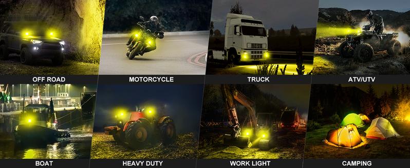 NAOEVO 4 Inch LED Pod Lights, Spot Flood Amber Lights with 2 Leads Wiring Harness, Cube Pods for Truck, Boat, ATV, UTV, 2 Pcs (Yellow)