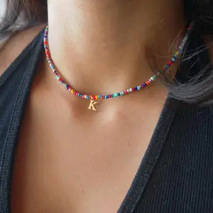 Colorful Beaded Initial Necklaces for Women Gifts - Cute Beaded Letter Necklace Jewelry Gifts Birthday Gifts for Women