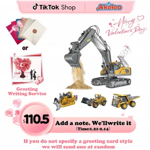 【Valentine's Sale ON!】Akeleo Remote Control Engineering Vehicle 2.4G High-Tech 11 Channels, Remote Control Excavator, Dump Truck, Aluminium Alloy ABS Engineering Vehicle Electronic Toy,Realistic Lights and Sounds,Gifts