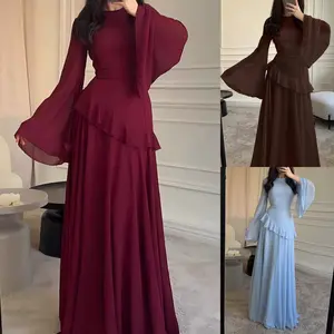 Women’s Elegant Mock Neck Sweater Dress, Long Sleeve Flared Maxi Length - Casual to Formal Dress for Fall Spring Parties