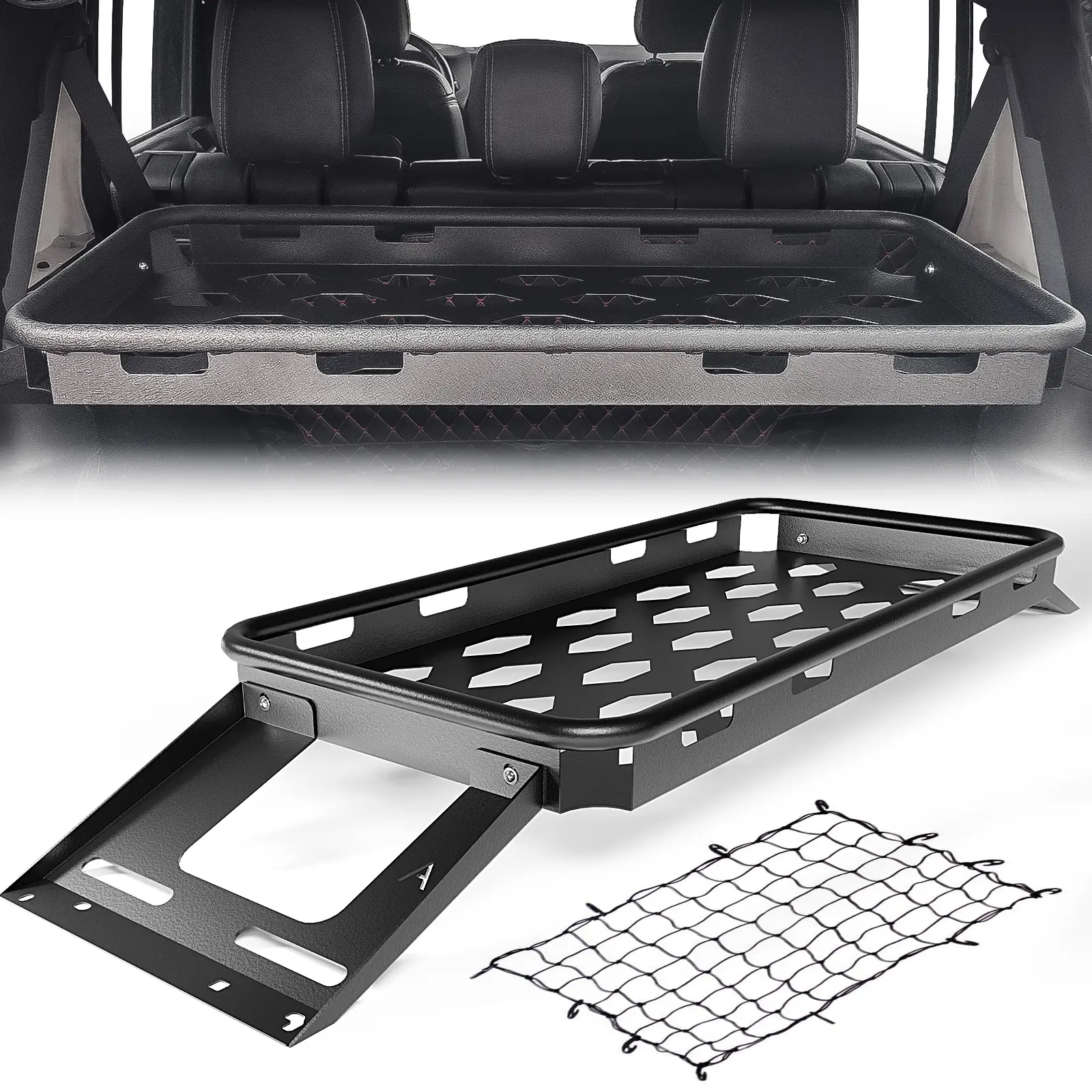 【Yzona】Car Accessories Interior Rear Trunk Cargo Storage Rack, 350 LBS Capacity, Compatible for 2007-2026 Jeep Wrangler JK JKU & JL JLU Unlimited 4 Door Hardtops, Interior Luggage Shelf for Camping Gear