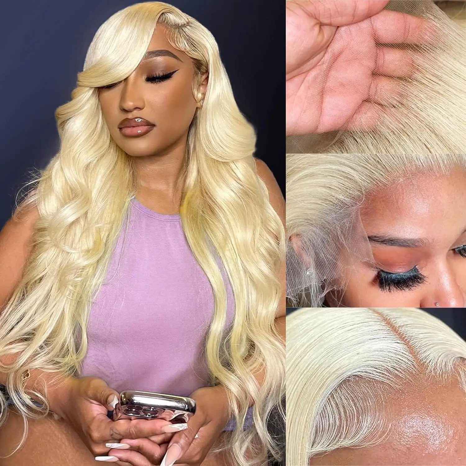 Cougarbeauty Blonde 613 Body wave 13X6 HD Transparent Lace Frontal Wigs Pre Cut Pre plucked 180% Density Colored Lace Front Human Hair Wigs For Women Straight Human Hair Wigs Can Be Dyed