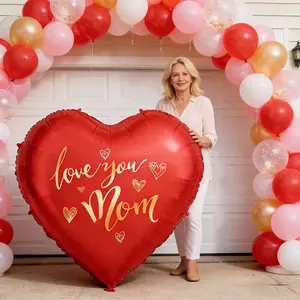 1pc63 inch red printed love you mom aluminum balloon, oversized heart-shaped balloon, Heart Shaped Balloons, suitable for Mother's Day decoration, holiday balloon decoration, photo props, Mother's Day atmosphere layout, without electricity