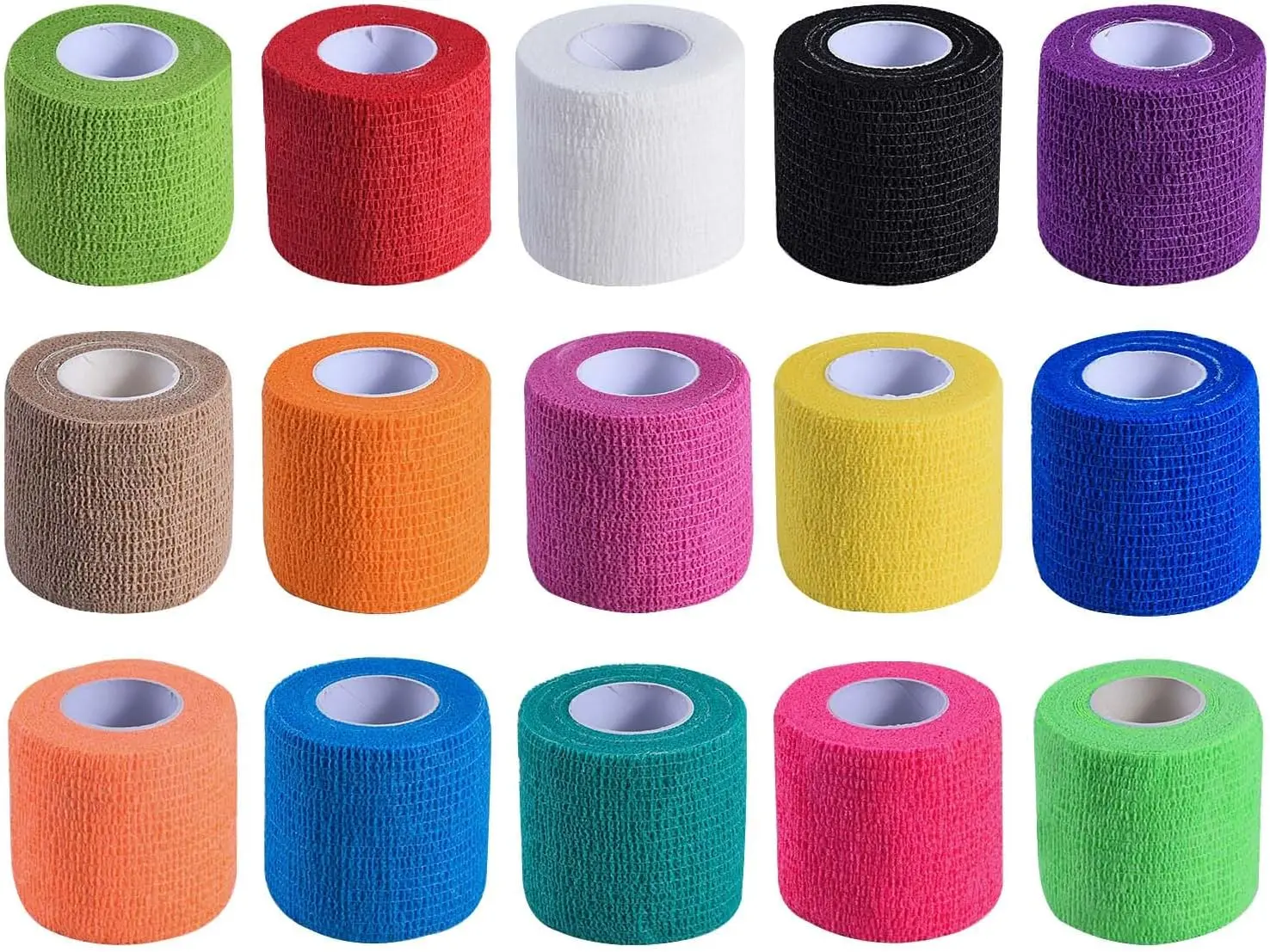 15 Pack Self Adhesive Bandage Wrap – 2" x 5 Yards Elastic Cohesive Tape for Sports, Athletic, Wrist & Ankle Support