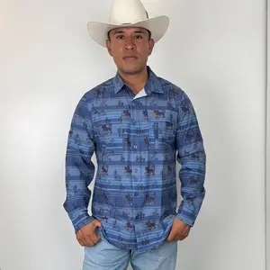 De Rancho TEK Blue Cowboy Long Sleeve Button Down Shirt