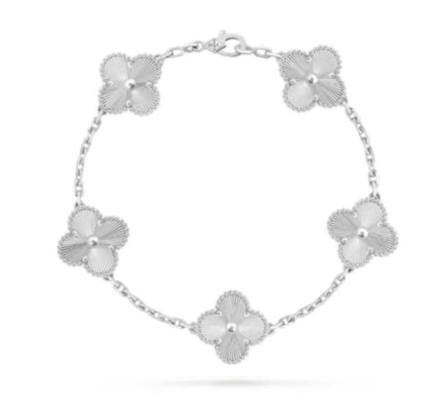 Pre-owned Van Cleef & Arpels VCA Vintage Alhambra bracelet 5 motifs white gold，full set