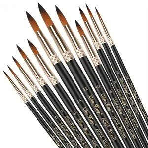 12-Piece Professional Paint Brush Set – Round Pointed Nylon Hair for Acrylic, Watercolor & Oil