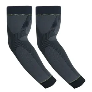 Black & Gray High-Elastic Compression Arm Sleeves | Outdoor Fitness & Sports Arm Guards | Breathable & UV-Protective | Size L | Unisex