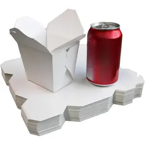 50 Pack 16oz Chinese White Collapsible Take Out Paper Food Container For Noodles