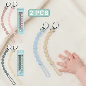 Flexible Baby Pacifier Clip (2pcs), Silicone Pacifier Holder Straps, Clip-on Belt Pacifier Aid for Birthday Festival Gift