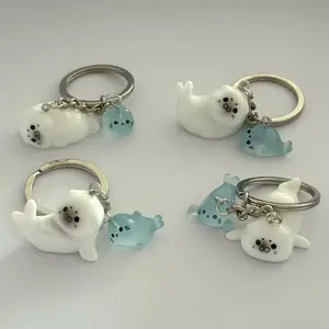 Cute 3D Night Light Sea Lion Seal Keychain Charm Pack Accessories Fish shaped Keychain Pendant Couple Friend Gift