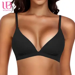 Werena Plunge Wireless Triangle Bralette for Women with Adjustable Straps Racerback Seamless Everyday Bra
