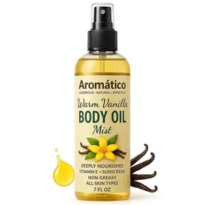 Aromatico Warm Vanilla Body Oil Mist - Non-Sticky, Easily Absorbing, Nourishing Skin with Avocado Almond Olive Honey & Grapeseed Oils for All Skin Types