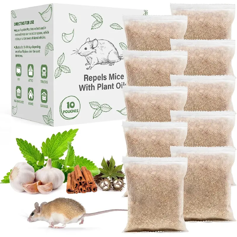 Pest Rodent Repellent Pouches, Peppermint Oil for Mouse, Roach, Ant, Spider, Squirrel, Mice, Rats, Pest Control Indoor Outdoor, Natural Mouse Deterrent Replace Traps Poison Family Pet Safe,10 Pack