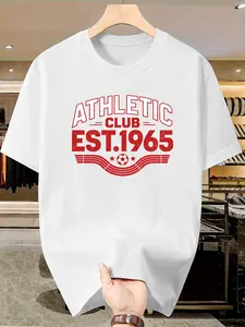 Men's Letter Print Short Sleeve T-Shirt, Slim-Fitting Summer Top, Breathable Casual Wear, Single-Sided Sport Club Style
