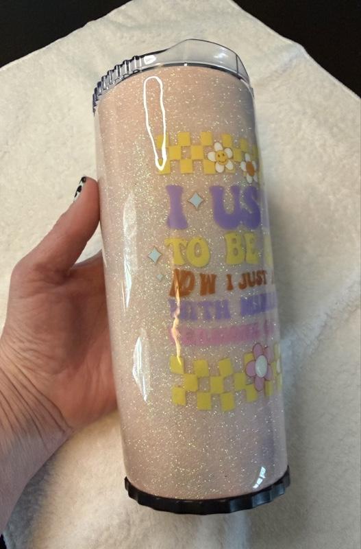 I Use To Be Cool But Now I Just Argue With Miniature Versions Of Myself 20 oz epoxy tumbler with metal foldable straw in bottom.