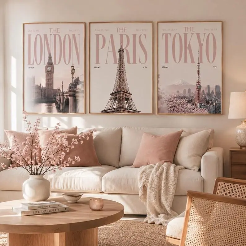 London Paris Tokyo Travel Poster Set of 3, Vintage Printable Wall Art, City Prints, , Gallery Wall Decor, Wanderlust Gift