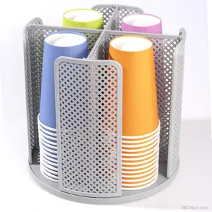 Rotating Paper Cup Dispenser, Cup Holder with 4 Compartments, Disposable Coffee Cup Dispenser Removable, Plastic Cup Storage & Lid Holder for Countertops, Kitchen, Coffee Stations (Gray)AB11Monlisse