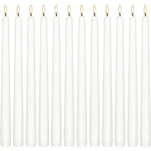 12Pack 10inch White Taper Candles Dripless Smokeless Unscented Long Burning 8-9 Hours for Home Decor, Candlesticks, Dinner Table, Halloween, Vigil, Advent, Christmas, Thanksgiving, Kwanzaa