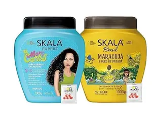 SKALA Hair Type 3ABC - Yellow Bottle - Hydrate Curls, Eliminate Frizz, For Curly Hair - 2 IN 1 Conditioning Treatment and Cream To Comb - EXTRA LARGE SIZE With Candy pack (Yellow Bottle and Blue)