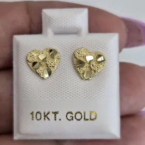 Small 10k yellow Gold Heart Nugget Earrings 7 Mm