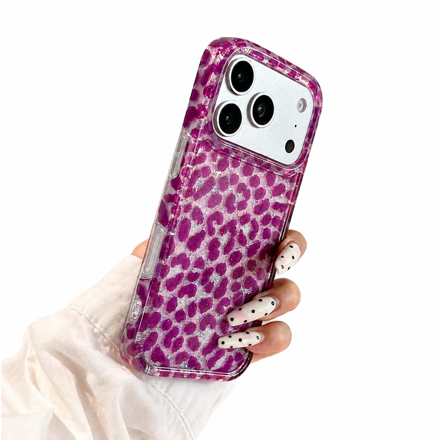 For iPhone 17 16 15 Pro Max Leopard Print Shockproof Cute Luxury Bling Sparkle Translucent Clear Vintage Cheetah Print Silicone Phone Case for Girls Women