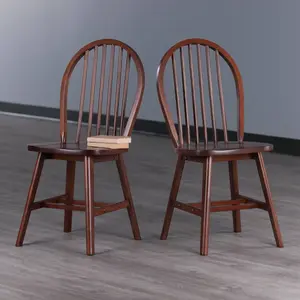 2pc Windsor Chair Set Walnut - Winsome: Transitional Style, Wood Frame, No Tools Assembly